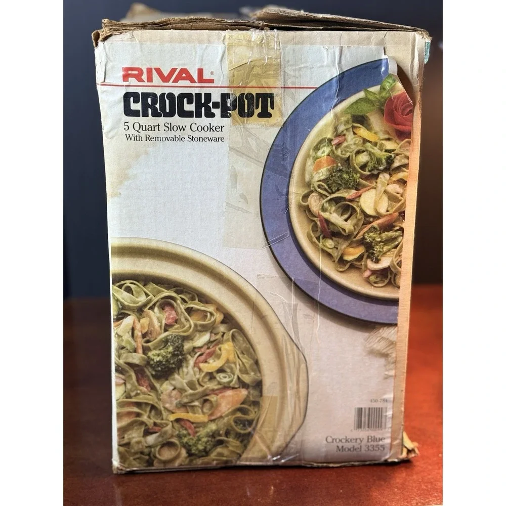 Rival Crock Pot 5 Quart Slow Cooker Model 3355 Blue Flower Design Vintage Used